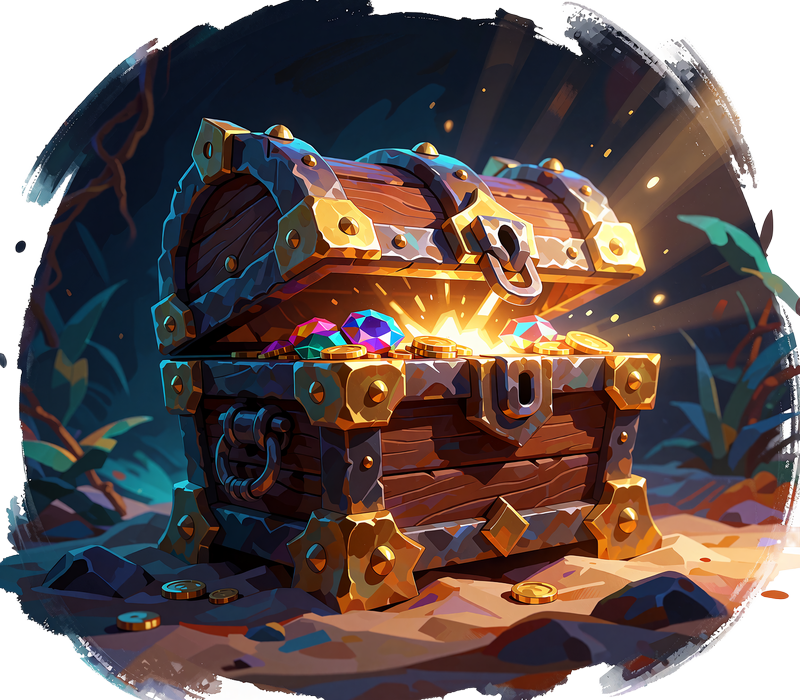 Udsmykket skattekiste med let åben låg og gyldent lys - Fortune Chest fredagsreload